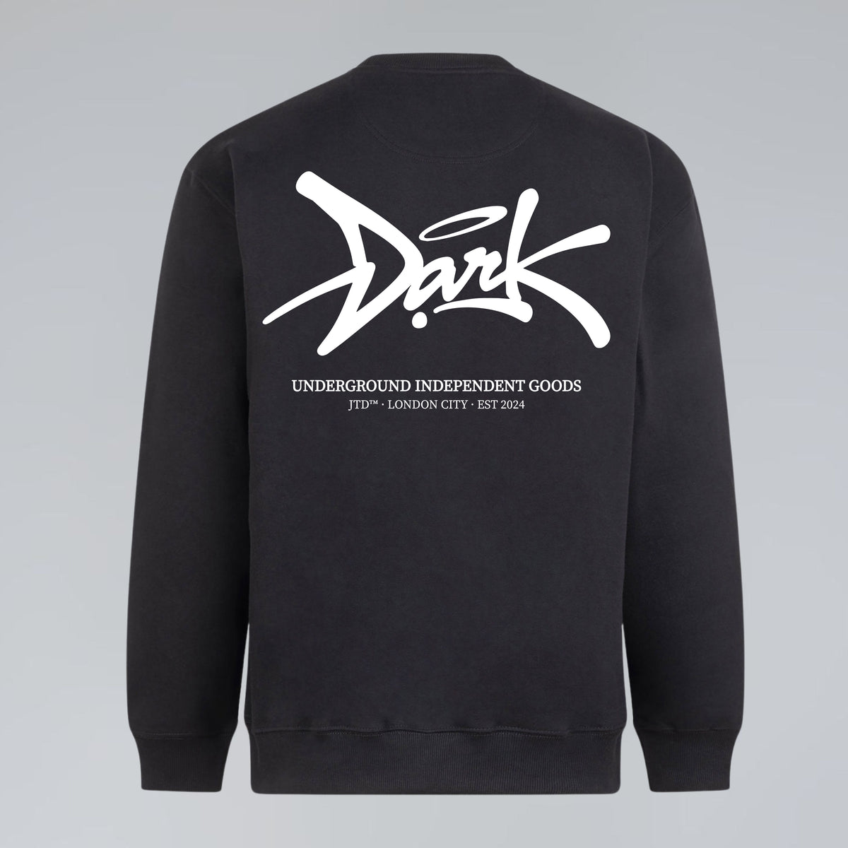 Signature heavyweight sweatshirt with large white Dark logo and London streetwear back print