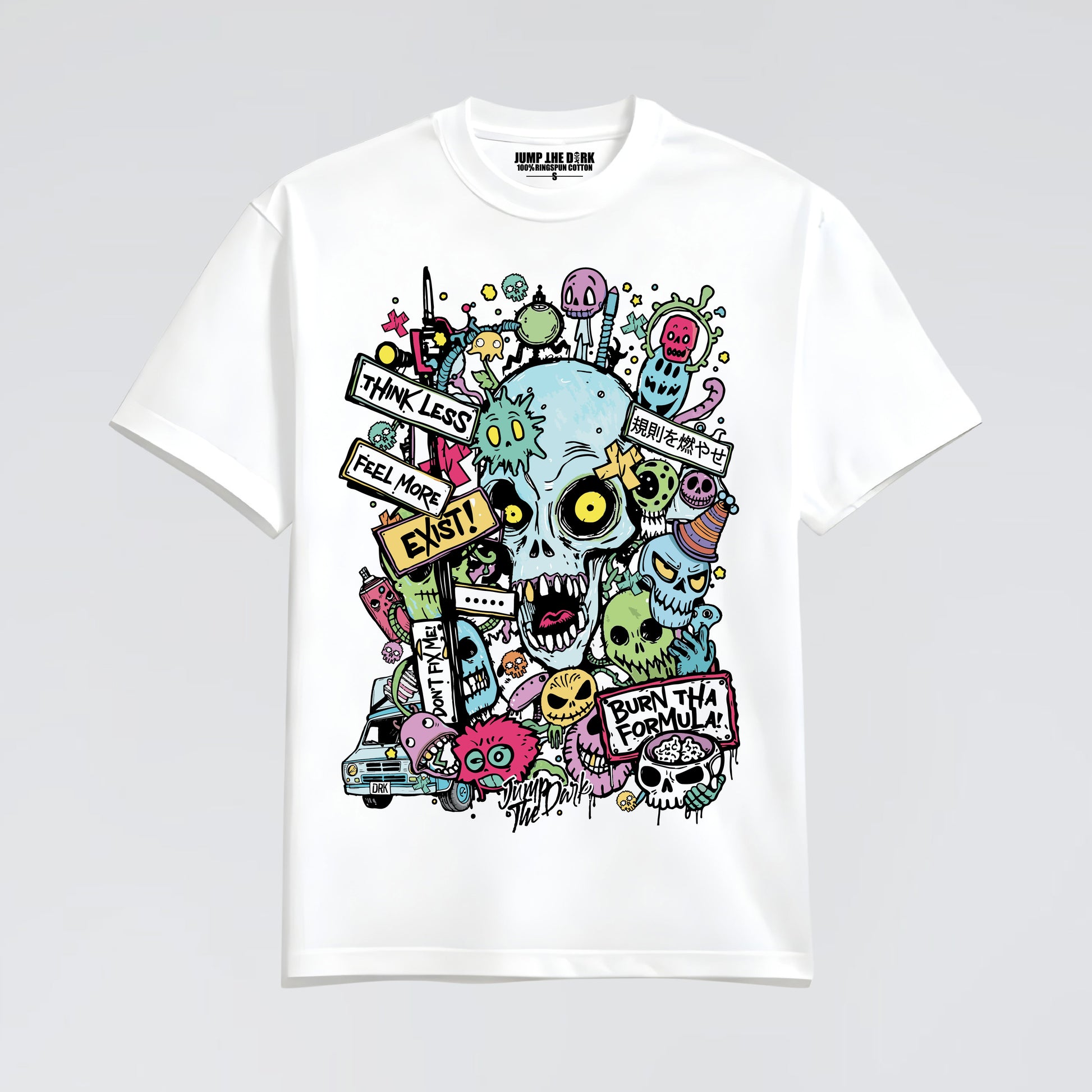 Unisex heavy cotton white tee with colourful design