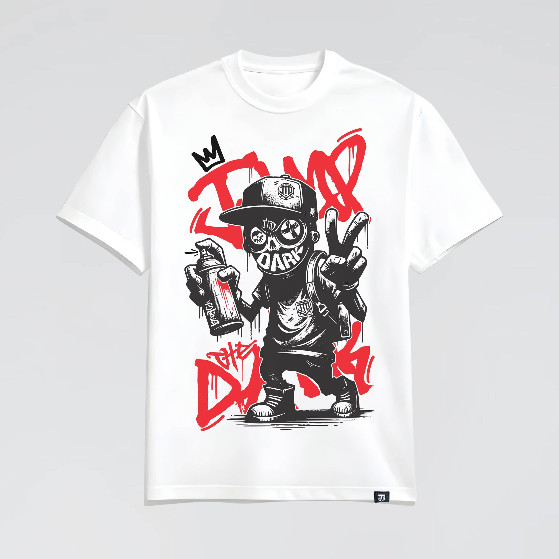 Vandal Streetwear Graphic T-Shirt in white for Men and Women. Jump The Dark